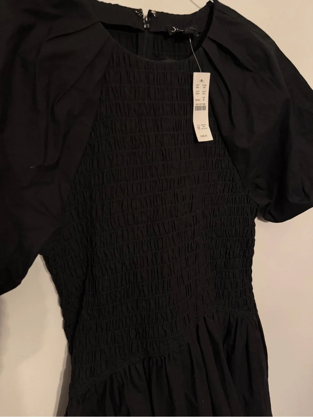 J. Crew Meadow Cotton Poplin Smocked Bodice Puff Sleeve Dress Black M $158 CI641 - Picture 4 of 8